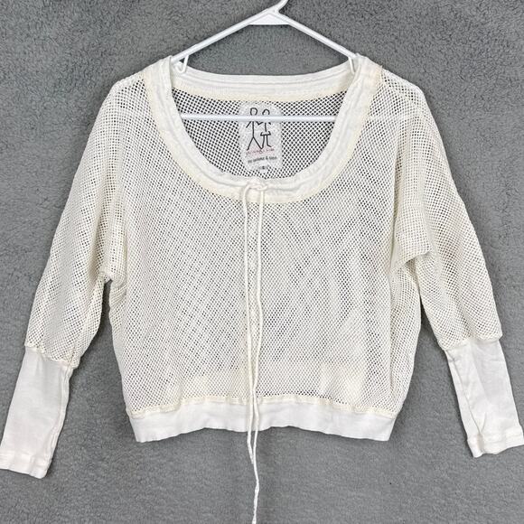 Johnny Was Pete & Greta Mesh Pullover Top Drawstring Collar Ivory SZ S Versatile - Picture 5 of 10